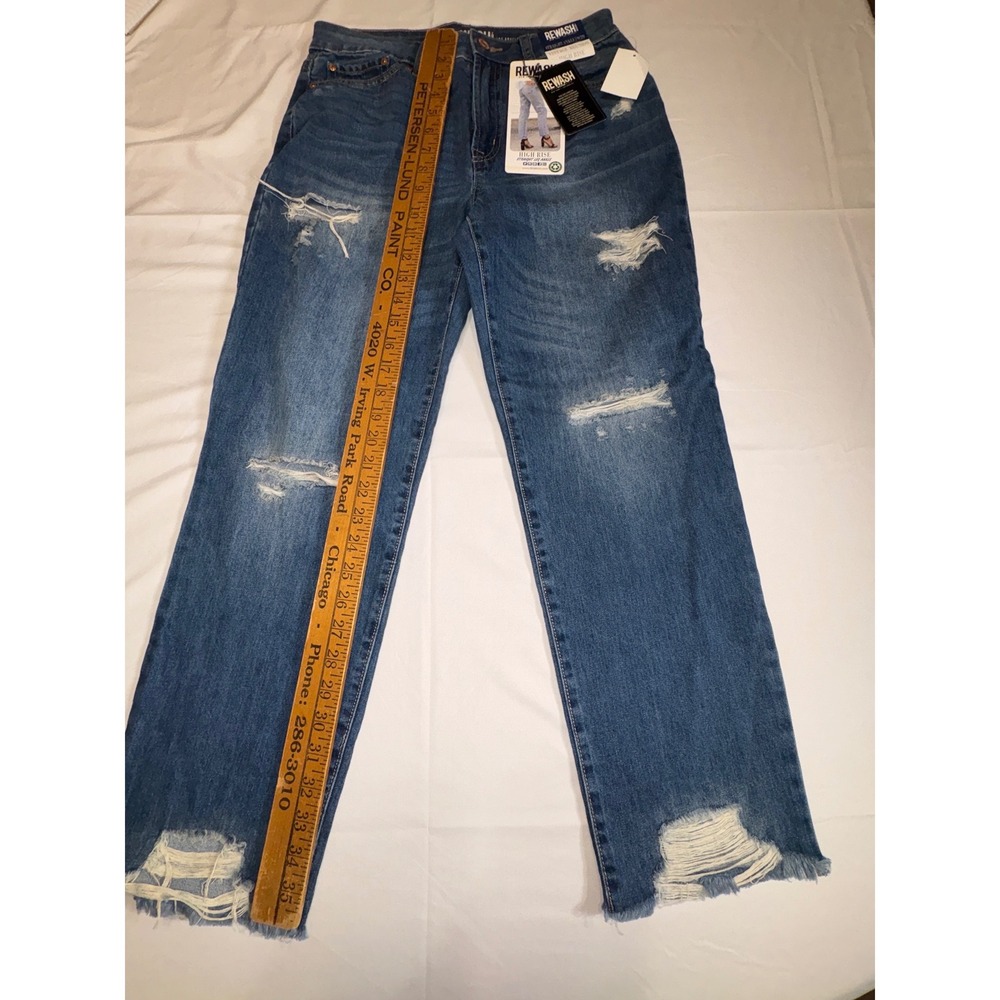 Rewash High Rise Vintage Reunion Straight Leg Ankle Distressed Jeans Blue 7/28